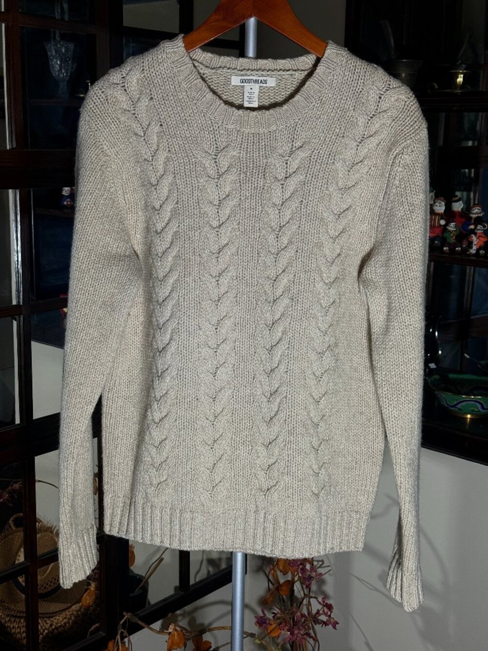 VTG Goodthreads 100% Wool Fisherman Men's Sweater Preppy Chunky Cable Knit Sz M